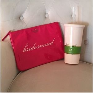 Kate spade pink bridesmaid tumbler + gia pouch nwt